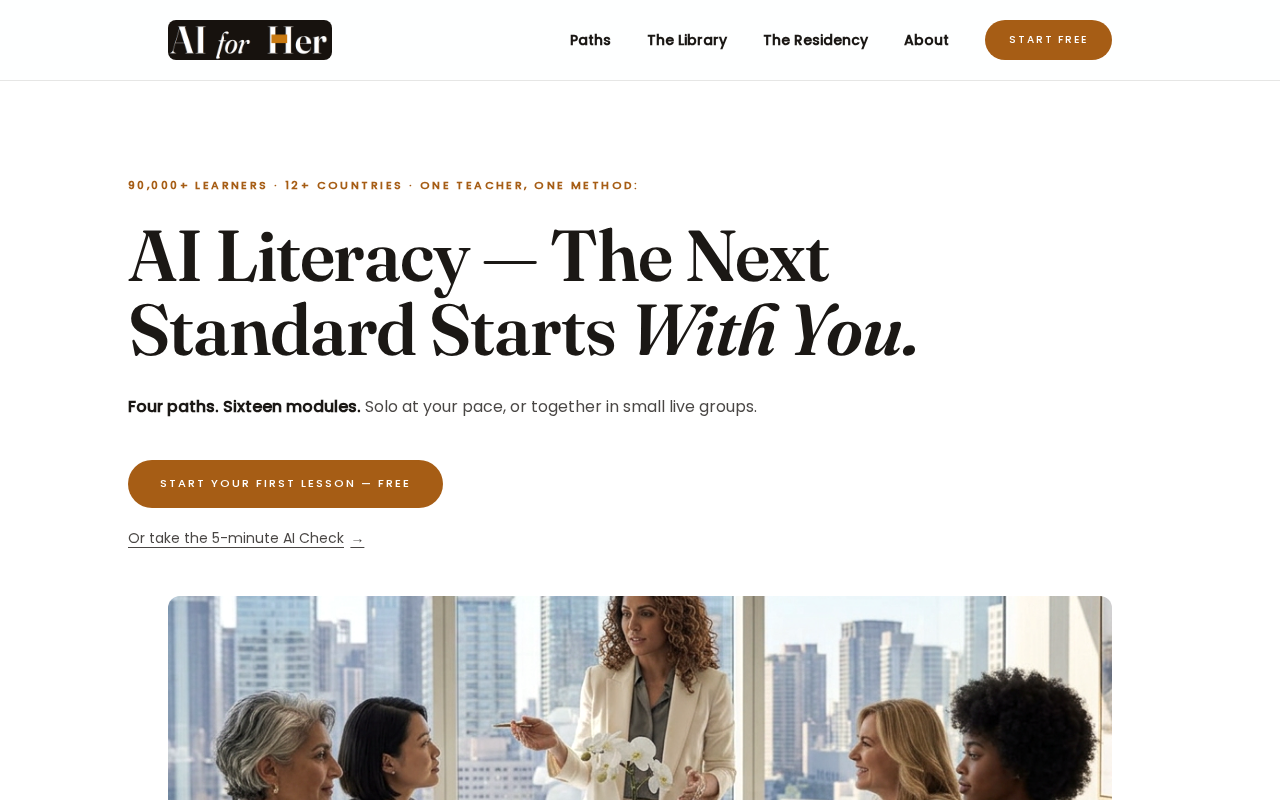 The AI for Her website: AI literacy taught as a standard.